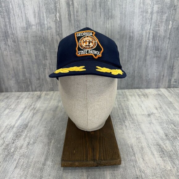 Georgia State Patrol Hat Snap Back Trucker Blue Mesh Cap Adult Vtg - Picture 2 of 11